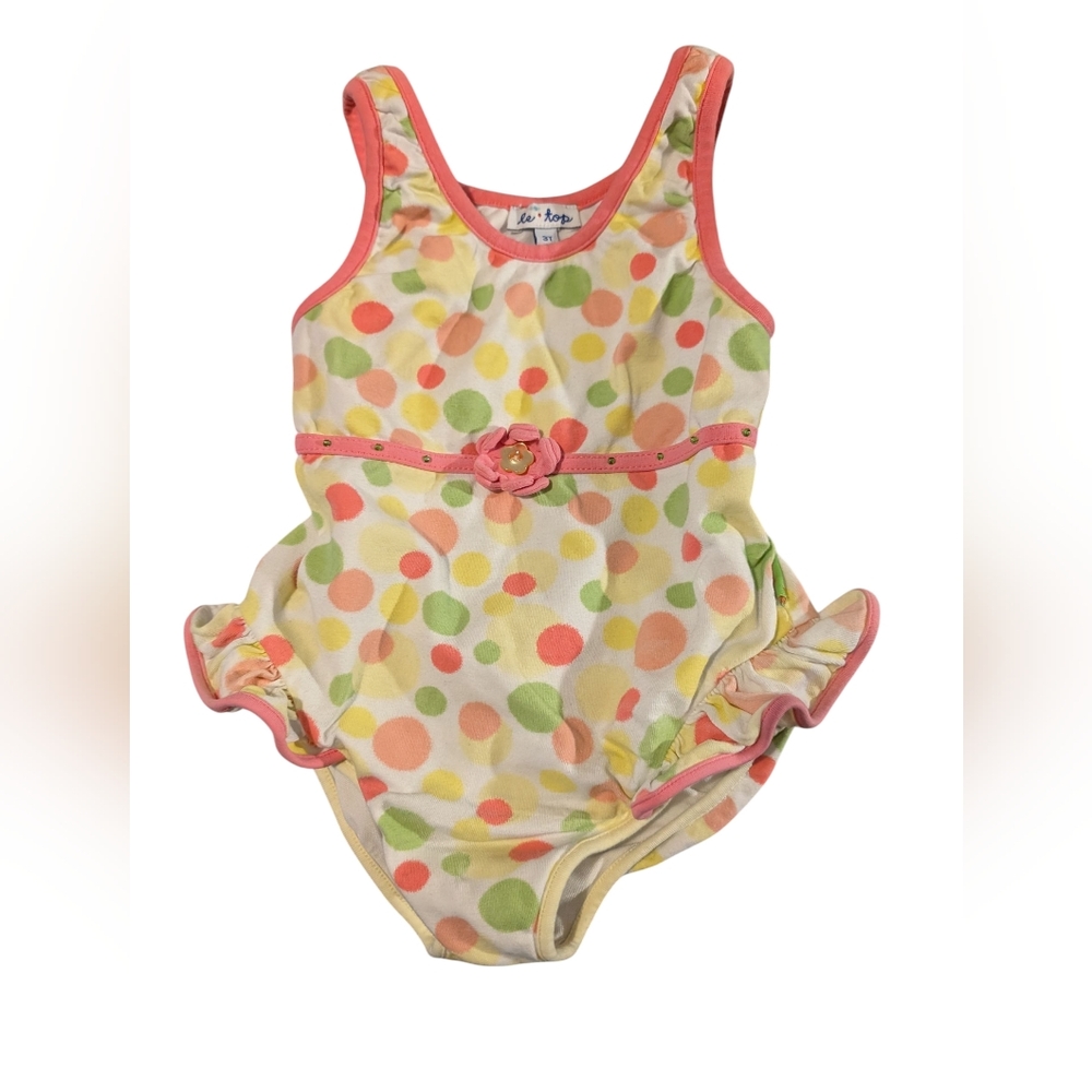 Le Top Pink and Green Polka Dot Kids Swimsuit One‎ Piece Sunsuit Retro